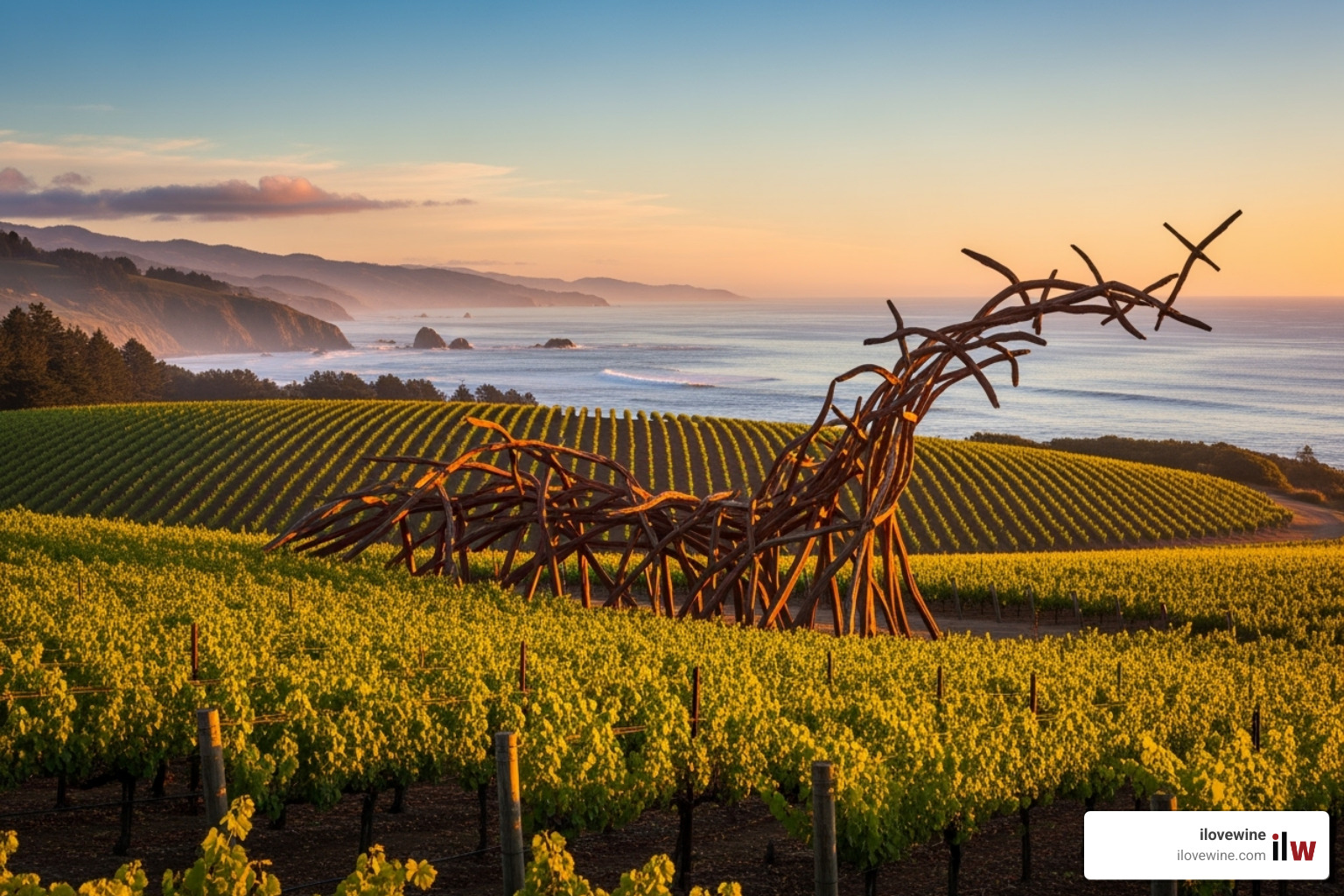 Sonoma Coast vineyard with art installation - top wineries in california Sonoma Coast vineyard with art installation - top wineries in california
