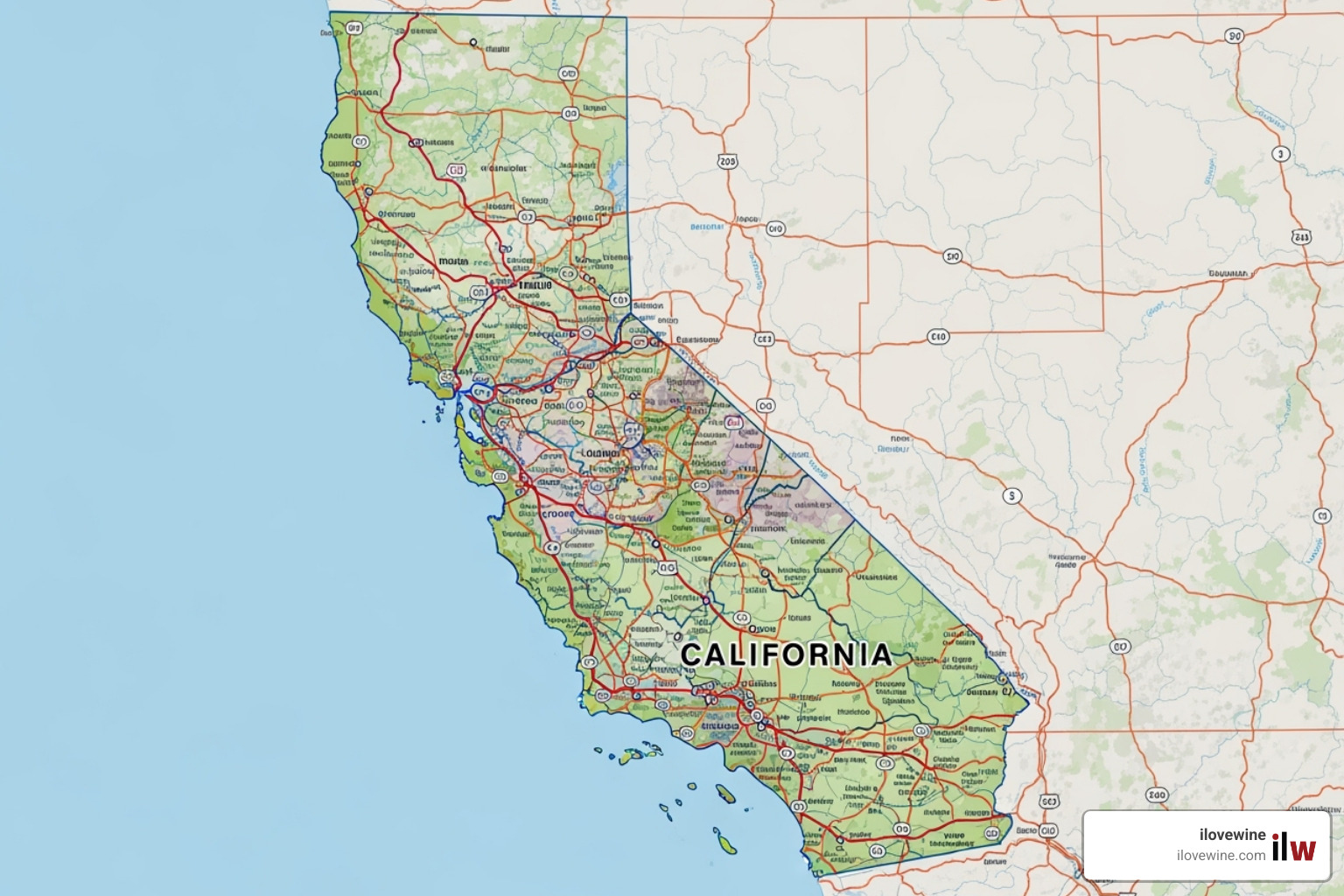Map showing California's diverse wine regions and popular routes - top wineries in california Map showing California's diverse wine regions and popular routes - top wineries in california