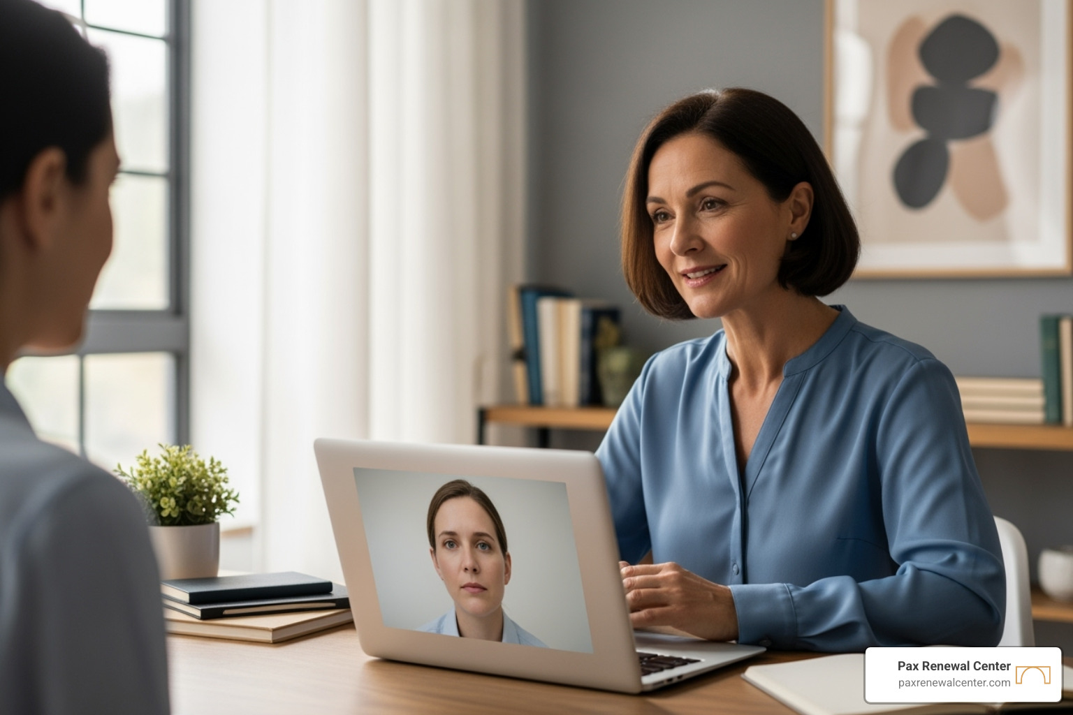 therapist compassionately listening during a video call - online relationship counseling