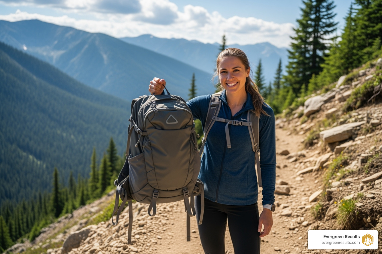 influencer showcasing product on scenic trail - marketing strategies for outdoor brands