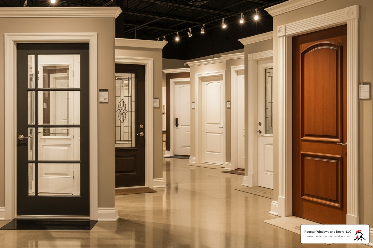 Showroom displaying various interior door styles - Interior Door Replacement