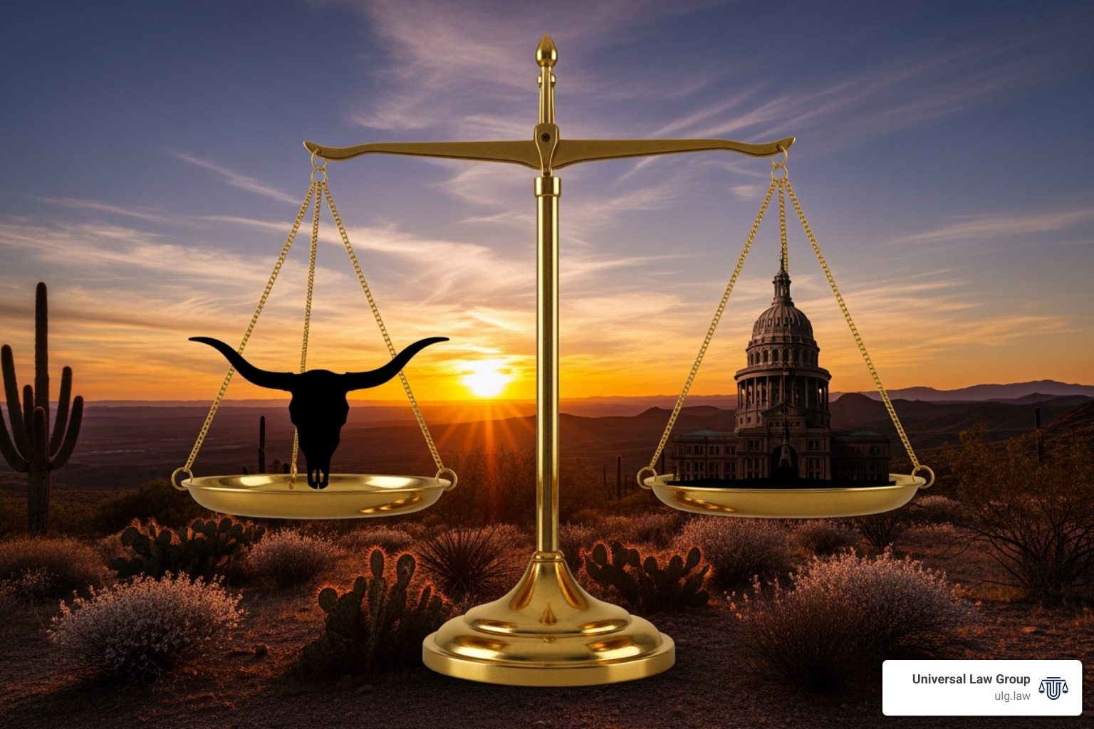 the scales of justice superimposed over a map of Texas - Texas Car Accident Claims