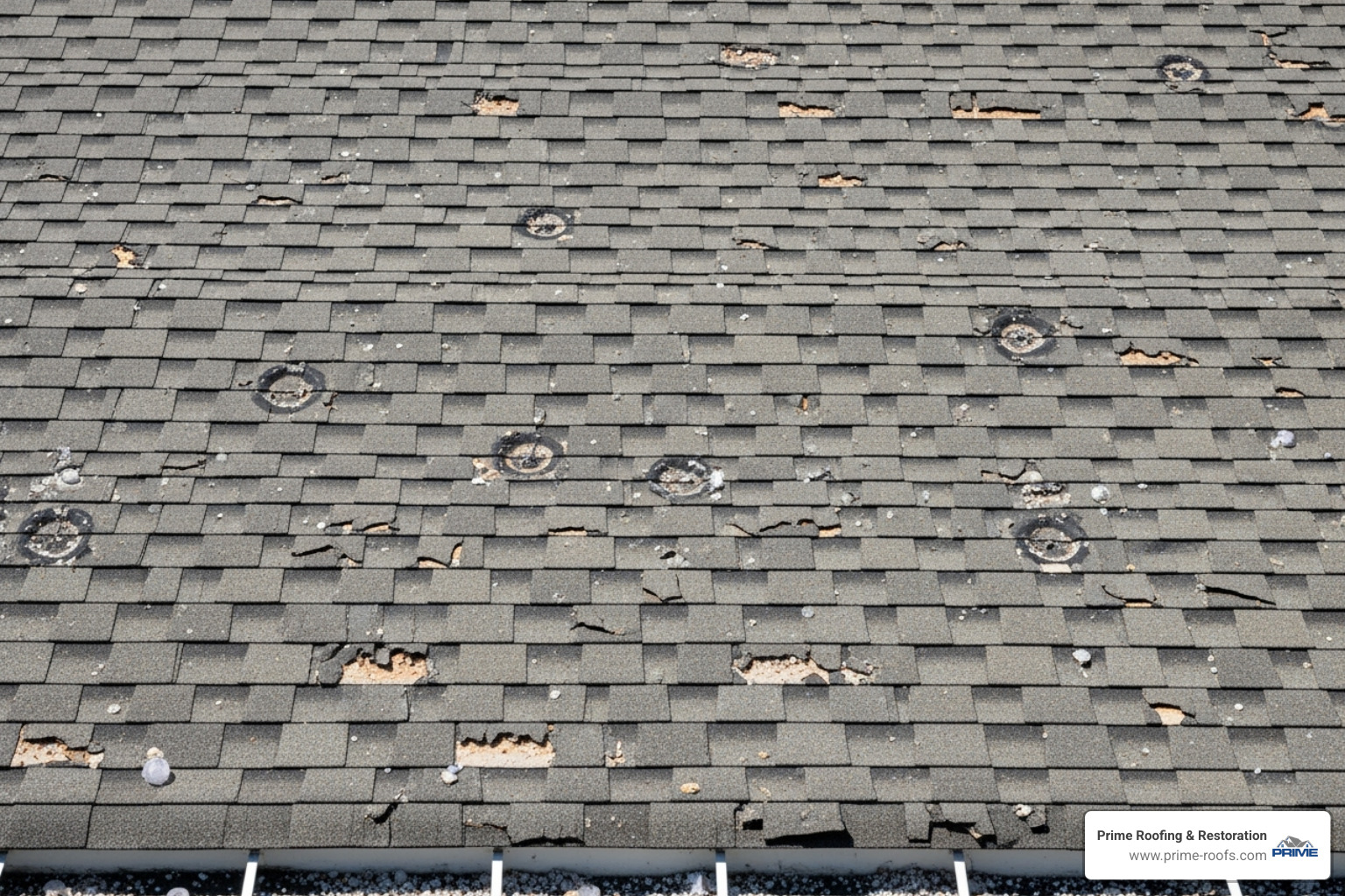 a roof with visible hail damage - Insurance claims assistance