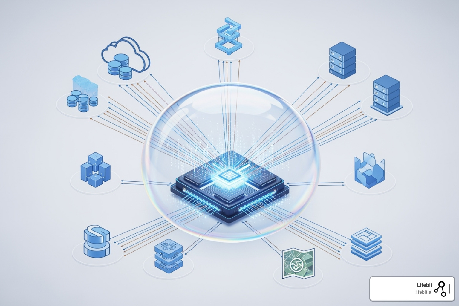 Architecture of a federated data platform showing connectors to various data sources, a central query engine, and a governance layer - what is a federated data platform