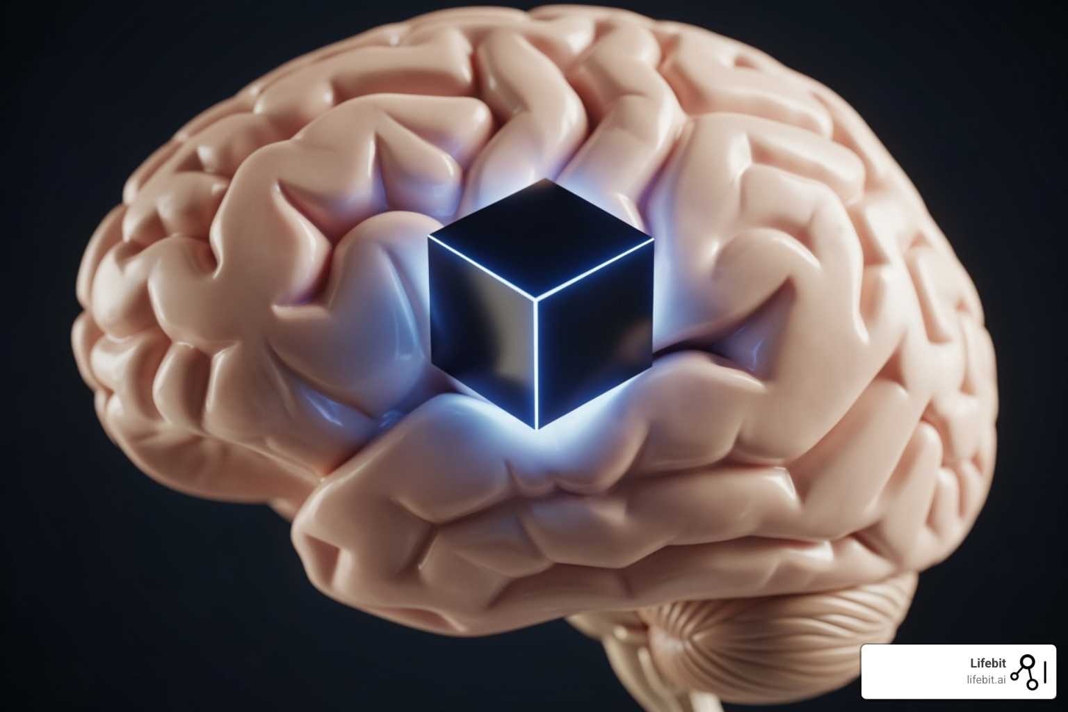 Brain with a "black box" inside, representing the challenge of AI interpretability - Clinical research AI