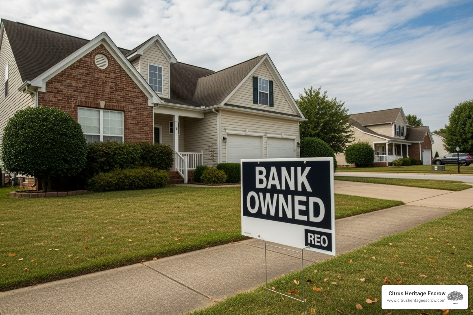 bank-owned property with a sign - How Escrow Handles Complex Transactions: Short Sales, Foreclosures, and Contingencies bank-owned property with a sign - How Escrow Handles Complex Transactions: Short Sales, Foreclosures, and Contingencies