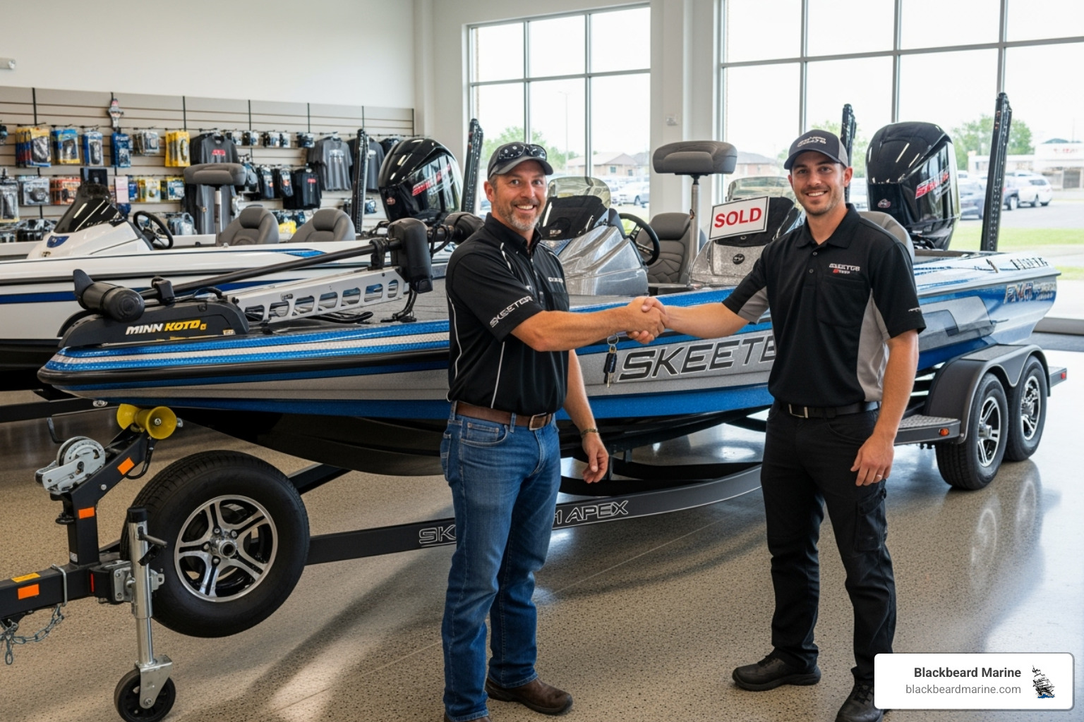 A customer taking delivery of a new Skeeter boat at a dealership - Skeeter Bass Boats Missouri