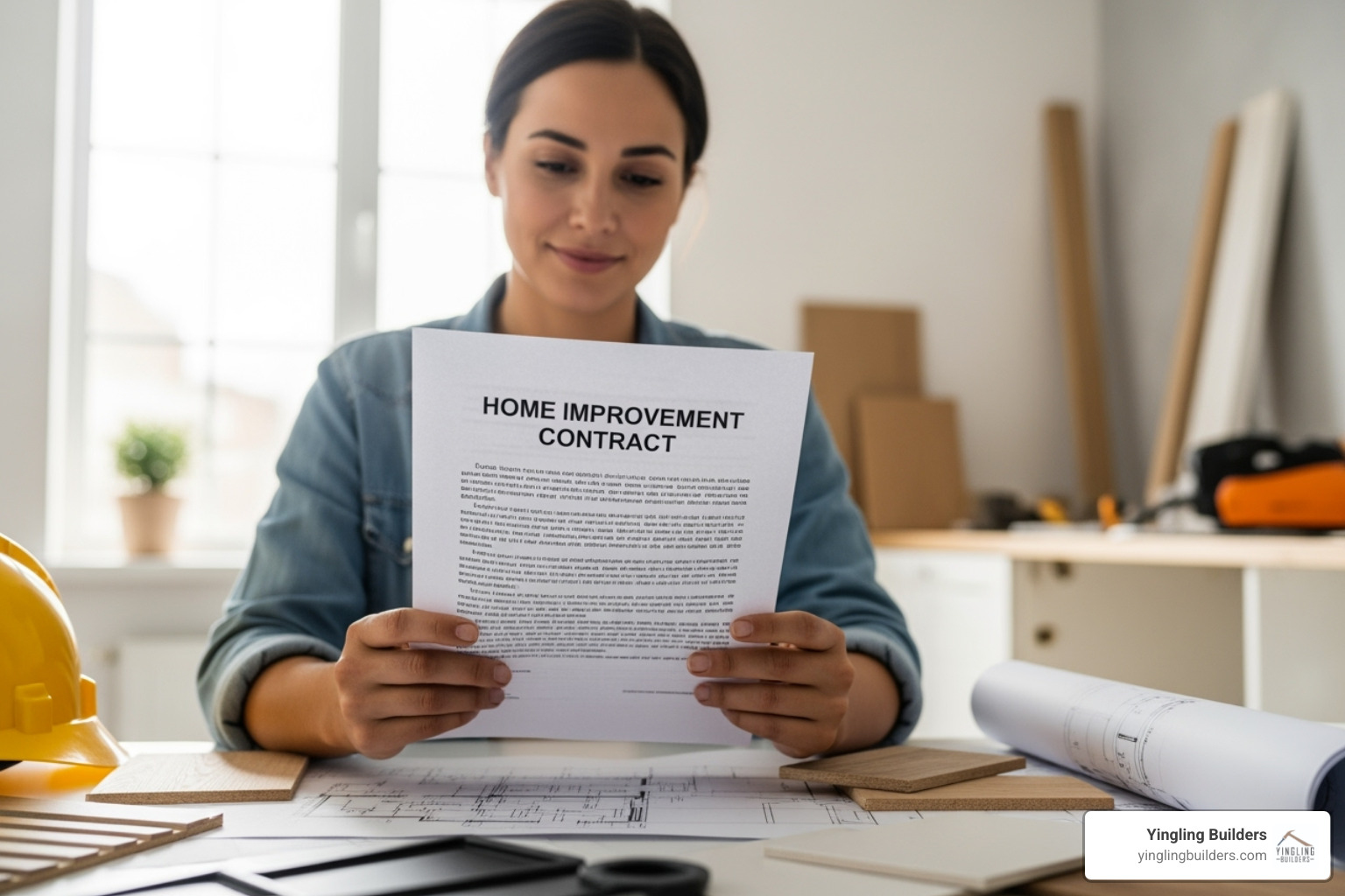 person carefully reading a contract document - home improvement contractors