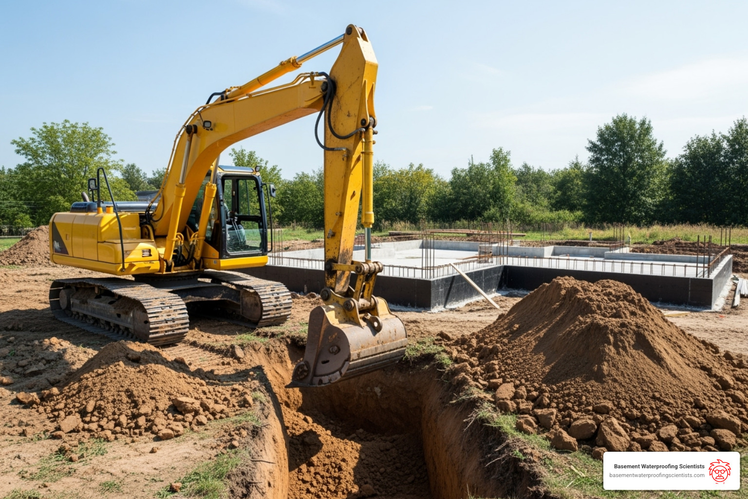 excavator digging trench for exterior drain tile - how much does drain tile installation cost excavator digging trench for exterior drain tile - how much does drain tile installation cost