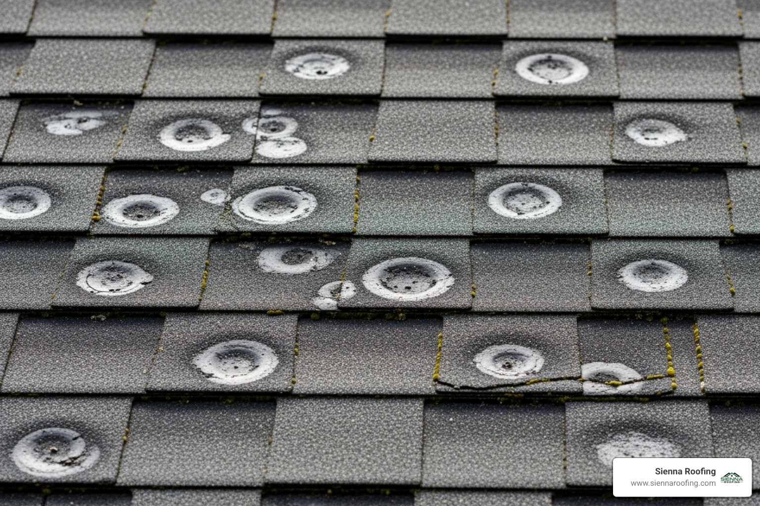 Hail-damaged asphalt shingles on a roof - roof inspection Houston Hail-damaged asphalt shingles on a roof - roof inspection Houston