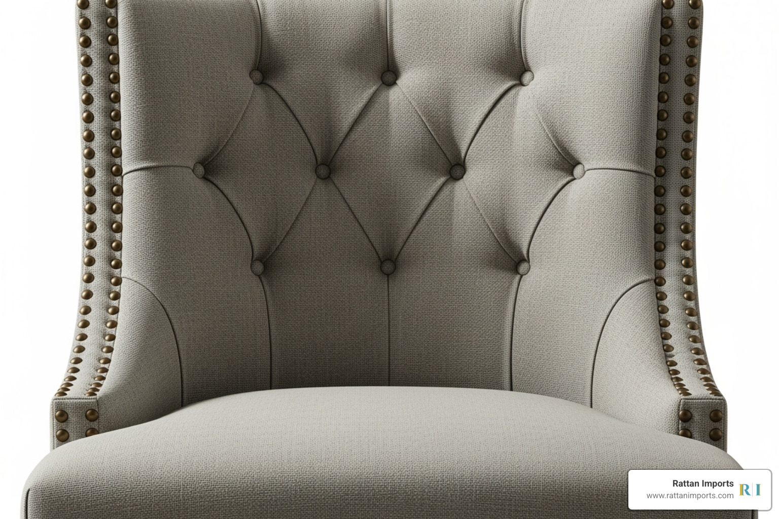 Close-up of a Parsons chair with nailhead trim and button tufting - parsons chair with arms