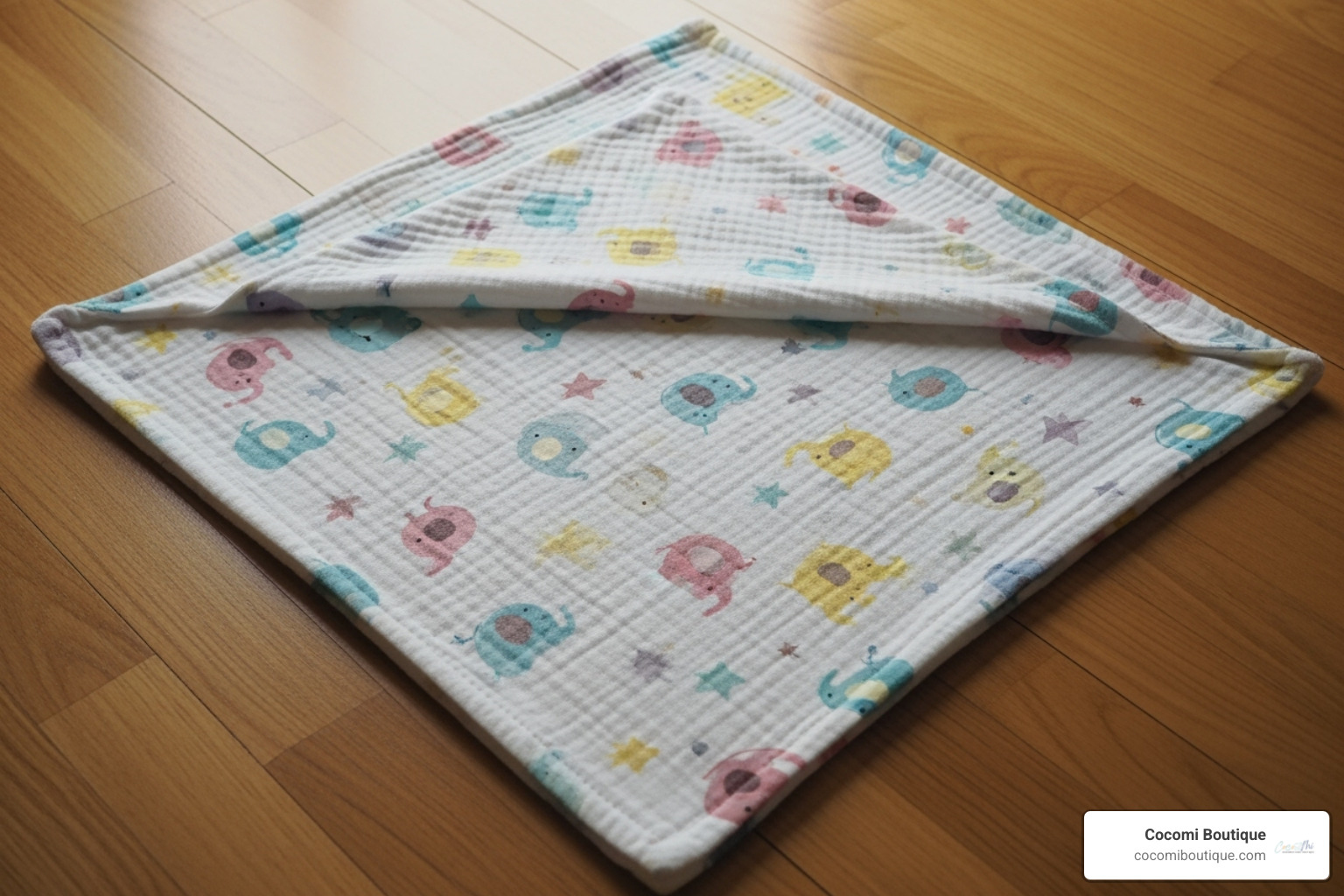 square blanket laid out in a diamond shape with the top corner folded down - newborn blanket swaddle