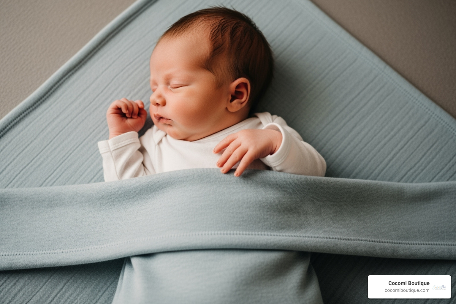 baby placed on their back on the blanket with their shoulders just above the fold - newborn blanket swaddle