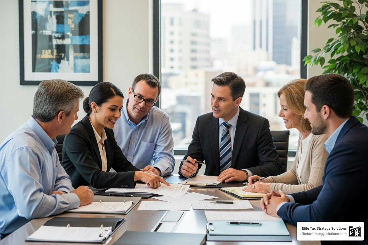 Diverse group of professionals (CPA, attorney, financial advisor) meeting with a family - Family business tax planning Diverse group of professionals (CPA, attorney, financial advisor) meeting with a family - Family business tax planning