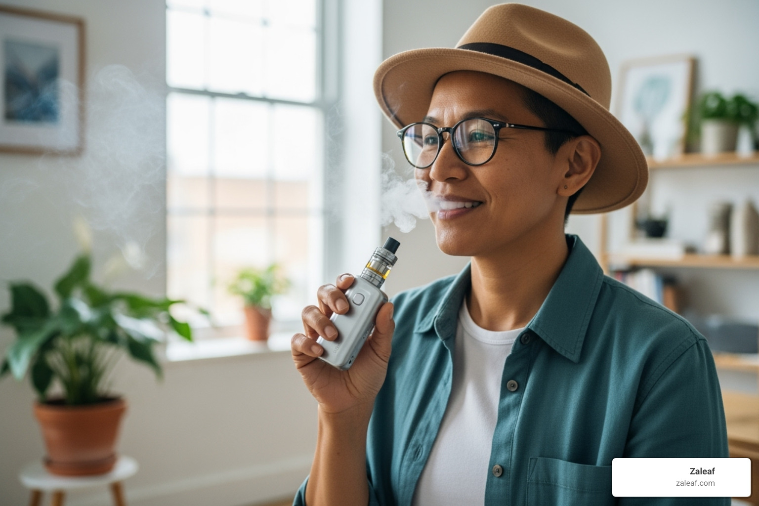 Person happily and safely using a lab-tested vape product - no id vape Person happily and safely using a lab-tested vape product - no id vape