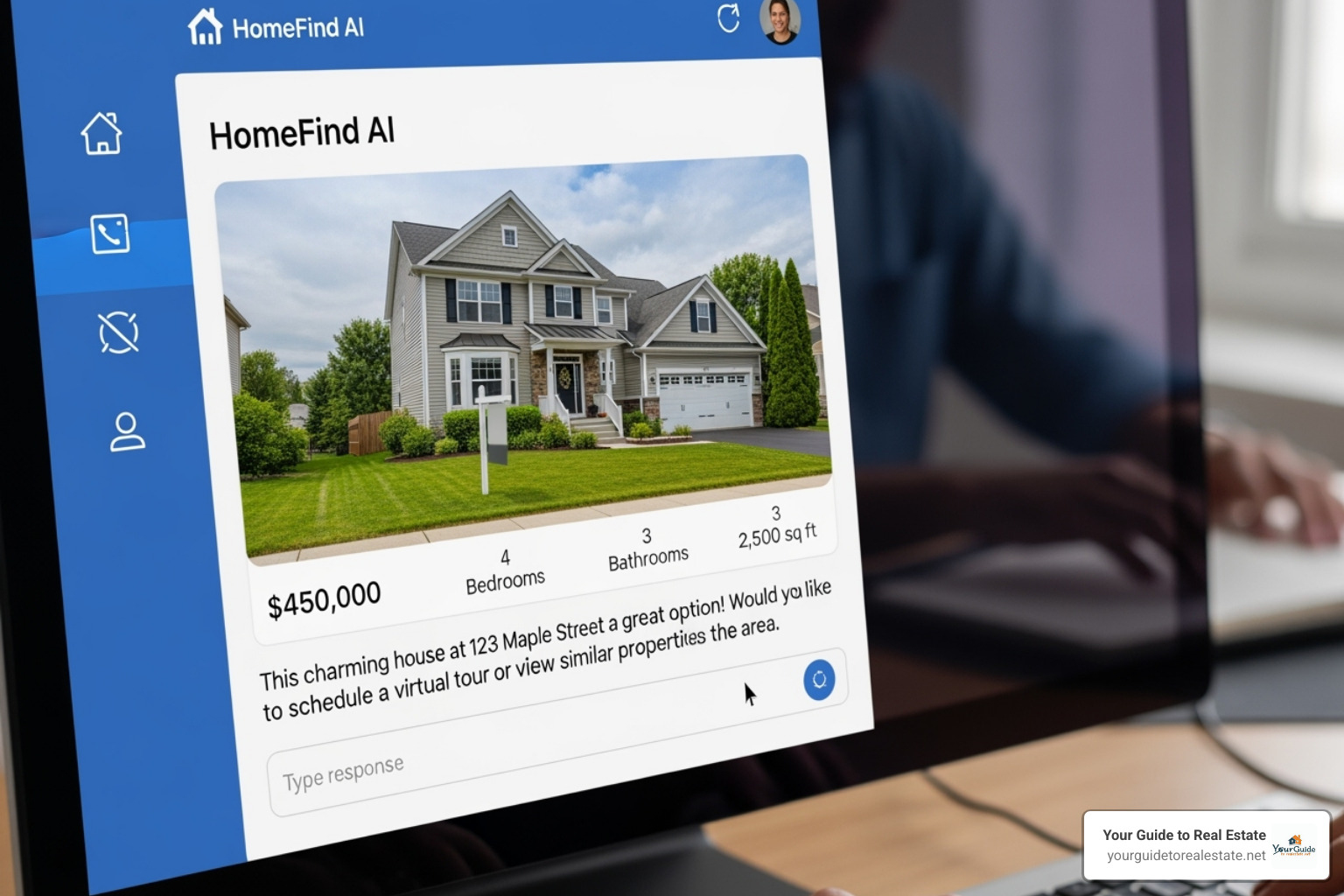 AI chatbot interface helping a user on a real estate website - Virtual real estate agent