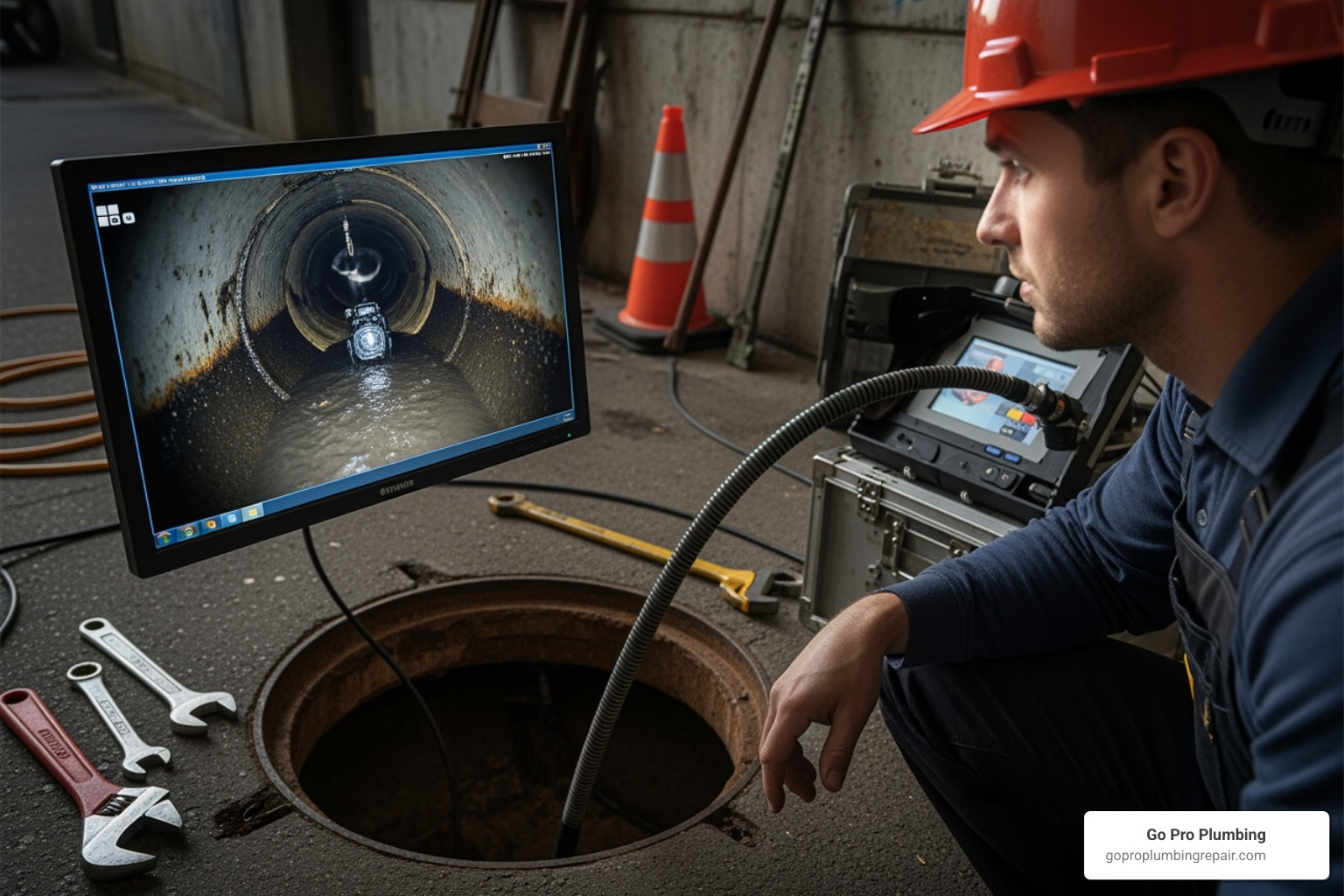 sewer camera inspection on a monitor - main line sewage block sewer camera inspection on a monitor - main line sewage block