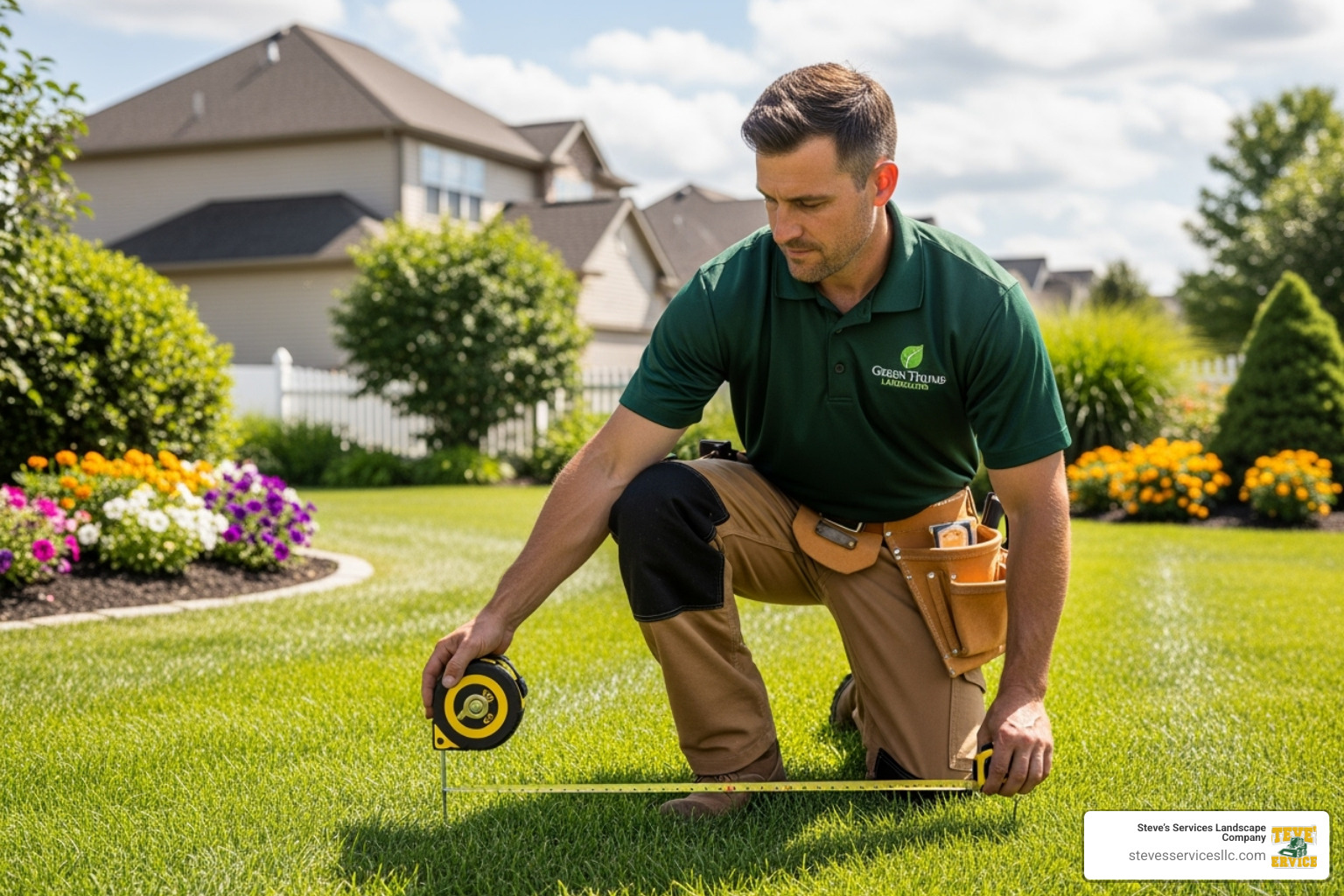landscaper measuring lawn area - resodding a lawn cost