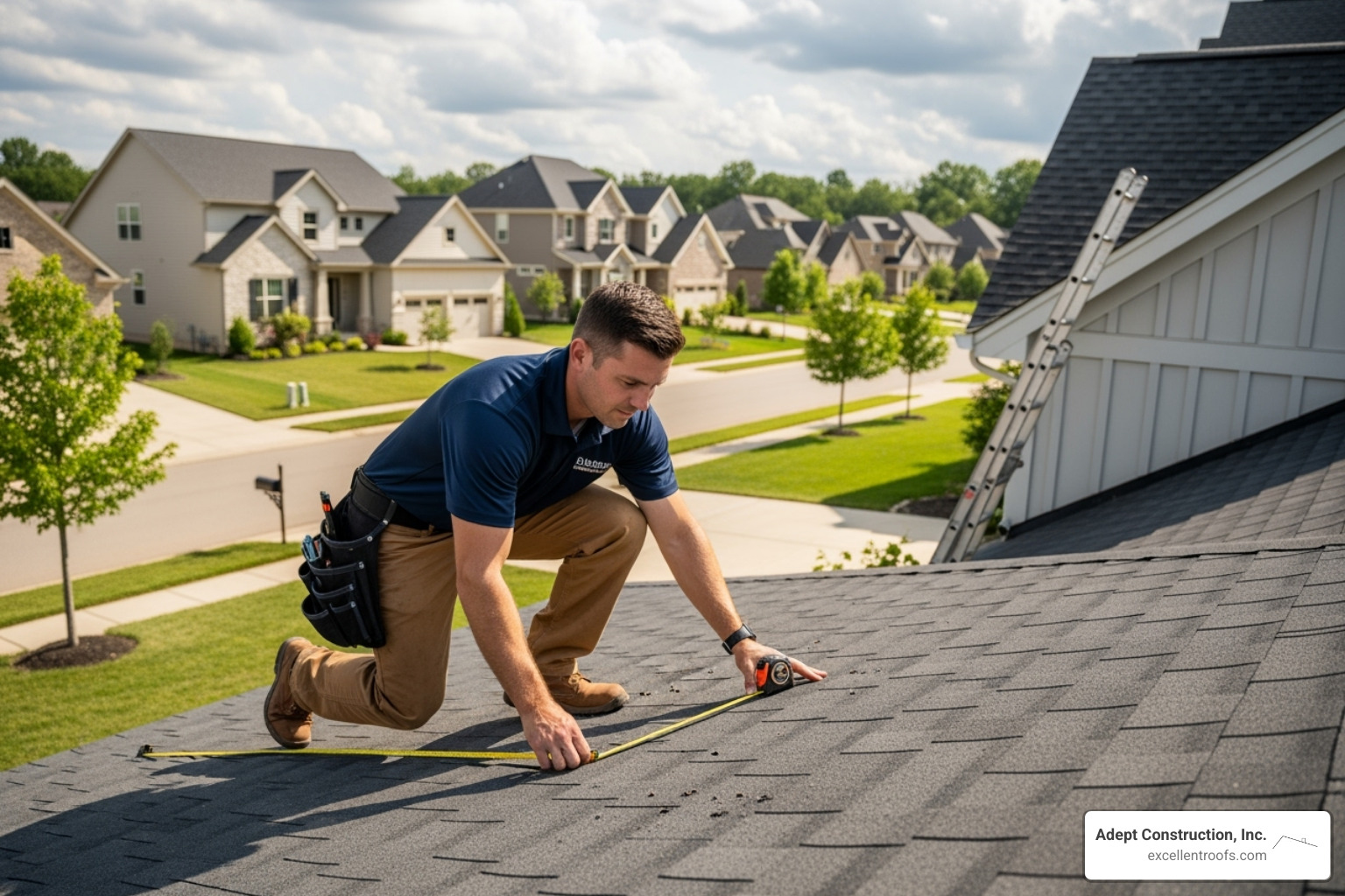 roofing contractor inspecting roof in Addison - asphalt shingle roofing addison
