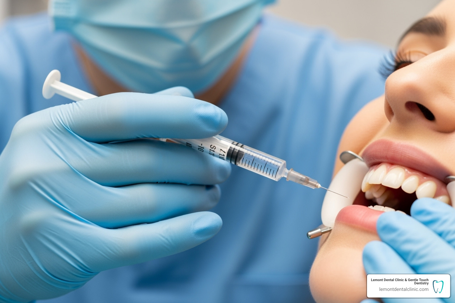 a dentist applying local anesthetic with a gentle technique - do deep cleanings hurt