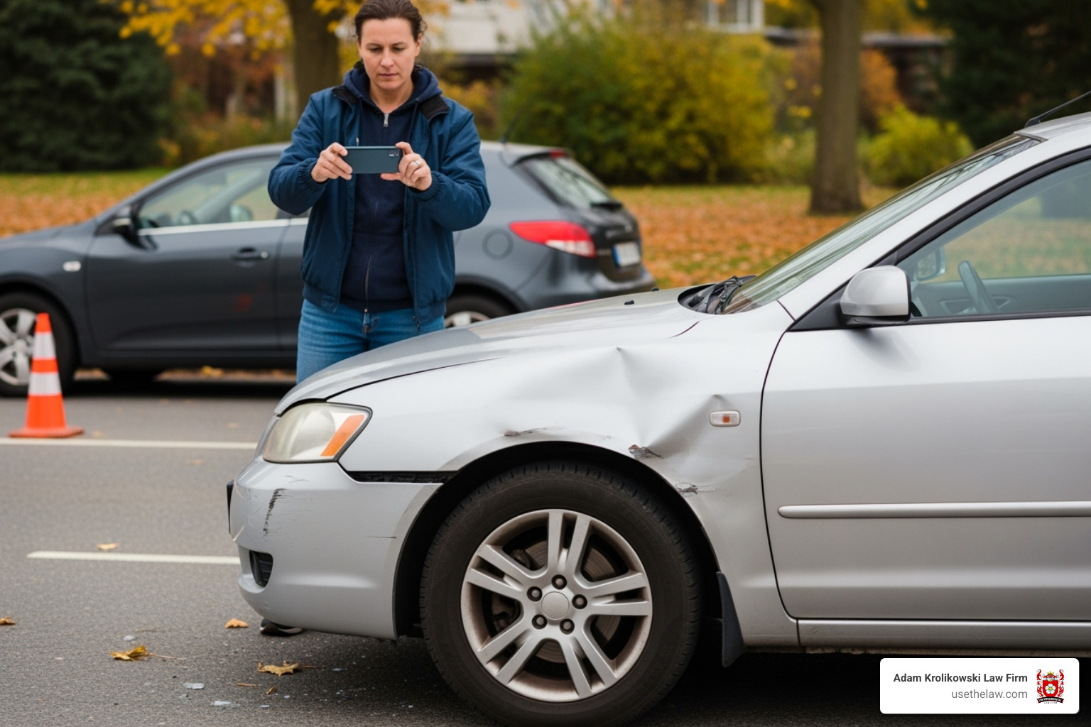 A driver taking photos of vehicle damage with their smartphone - car accident claim help A driver taking photos of vehicle damage with their smartphone - car accident claim help