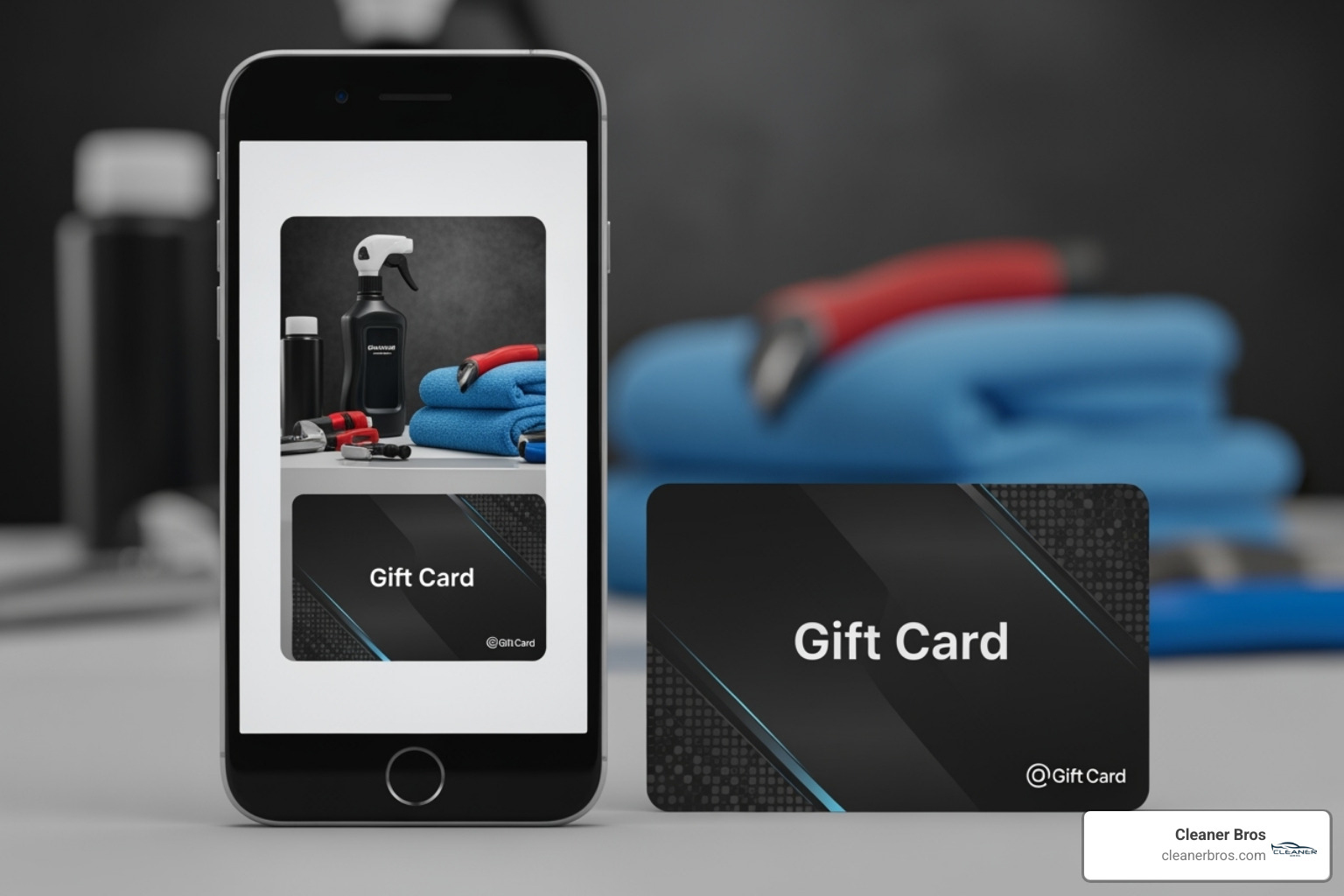 Sample digital and physical gift certificate design - car detailing gift certificate