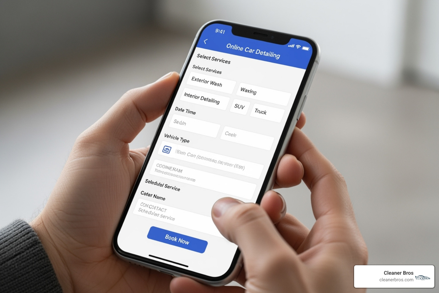 person booking car detail on smartphone - convenient car detailing service person booking car detail on smartphone - convenient car detailing service