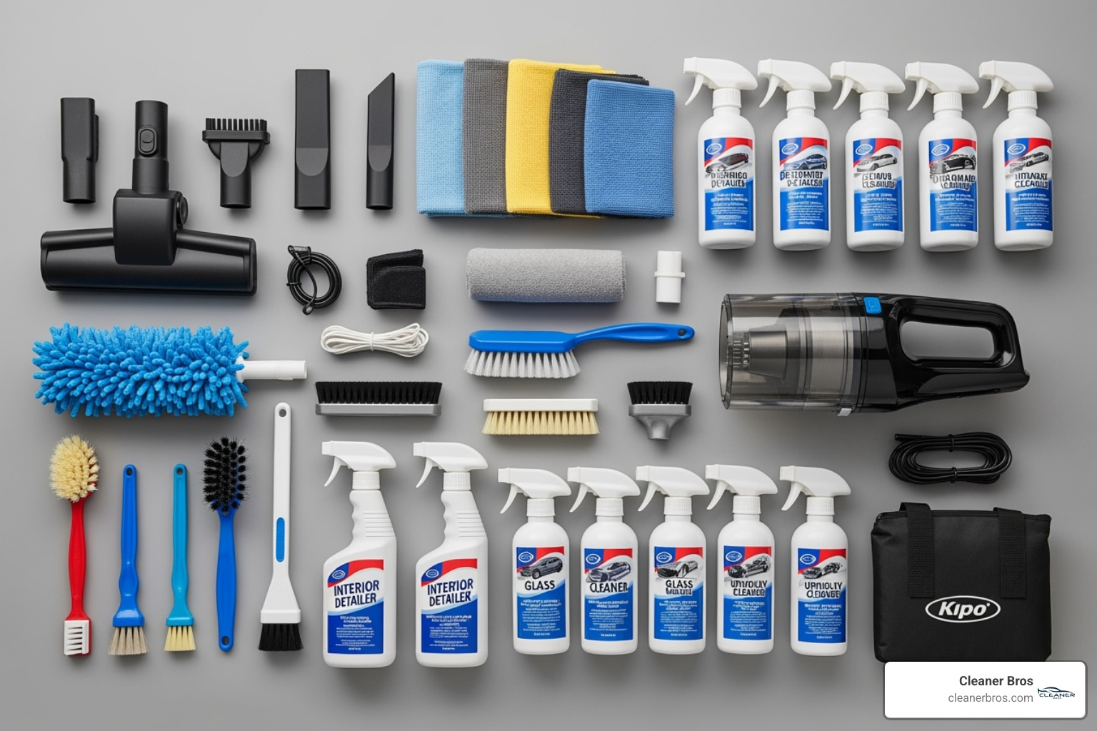 layout of cleaning supplies - deep interior car cleaning