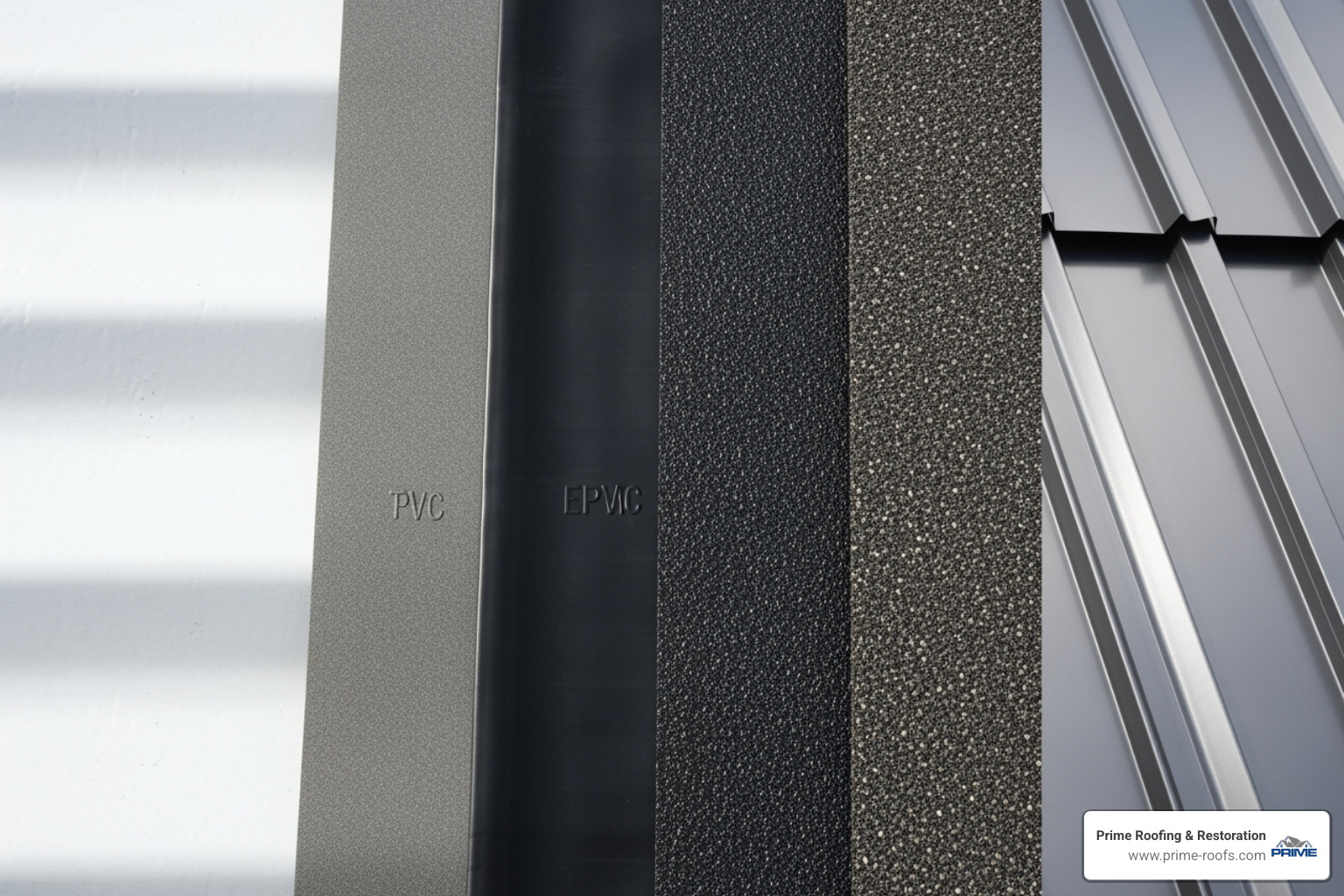 A table comparing commercial roofing systems: TPO, PVC, EPDM, Modified Bitumen, and Metal on factors like Lifespan, Cost, Durability, Energy Efficiency, and Installation Method. - commercial roofing