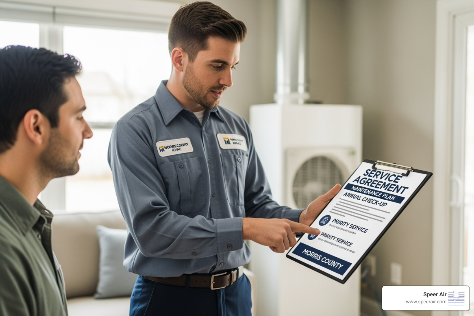 A Speer Air company truck in a Morris County neighborhood - hvac service agreement morris county