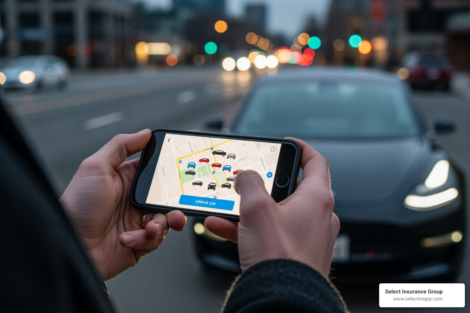 person using car sharing app - getting liability insurance without a car person using car sharing app - getting liability insurance without a car