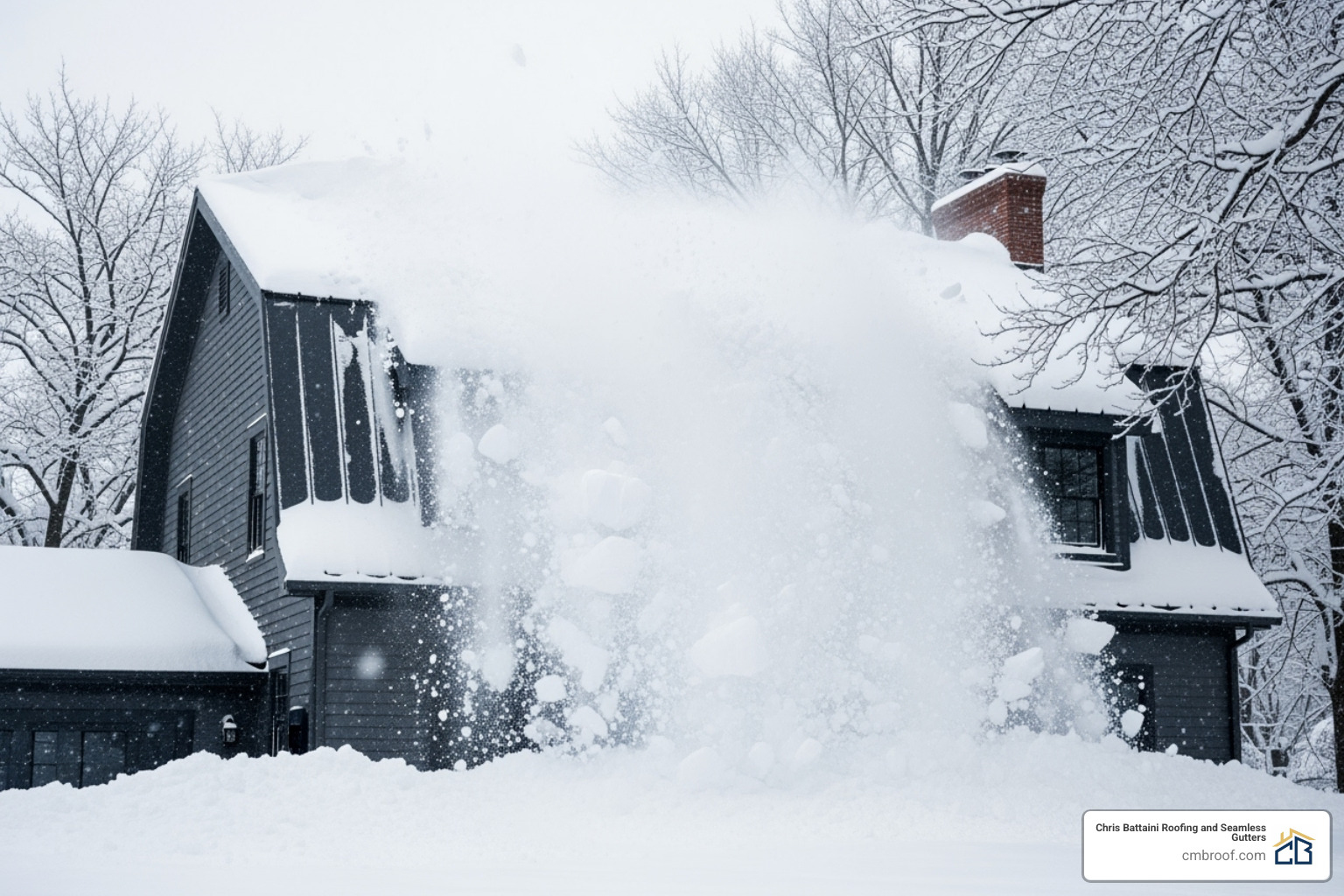 metal roof shedding heavy snow in a winter scene - metal roof installers metal roof shedding heavy snow in a winter scene - metal roof installers