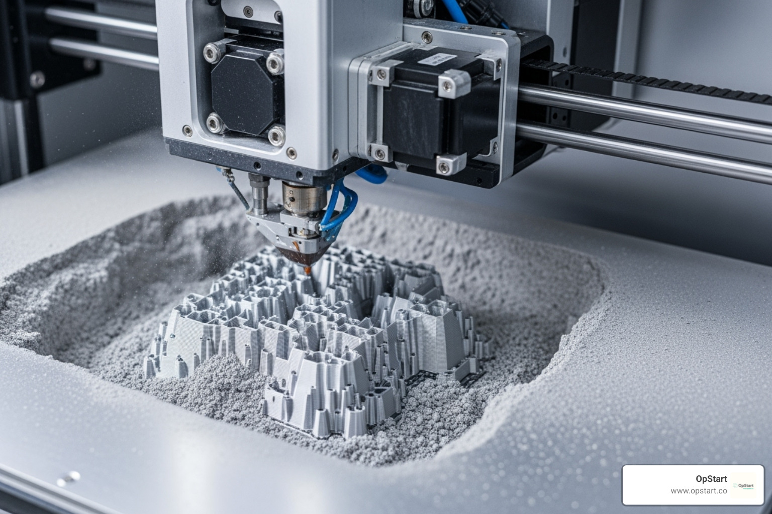 Binder jet 3D printer creating a complex metal part - Comprehensive R&D services
