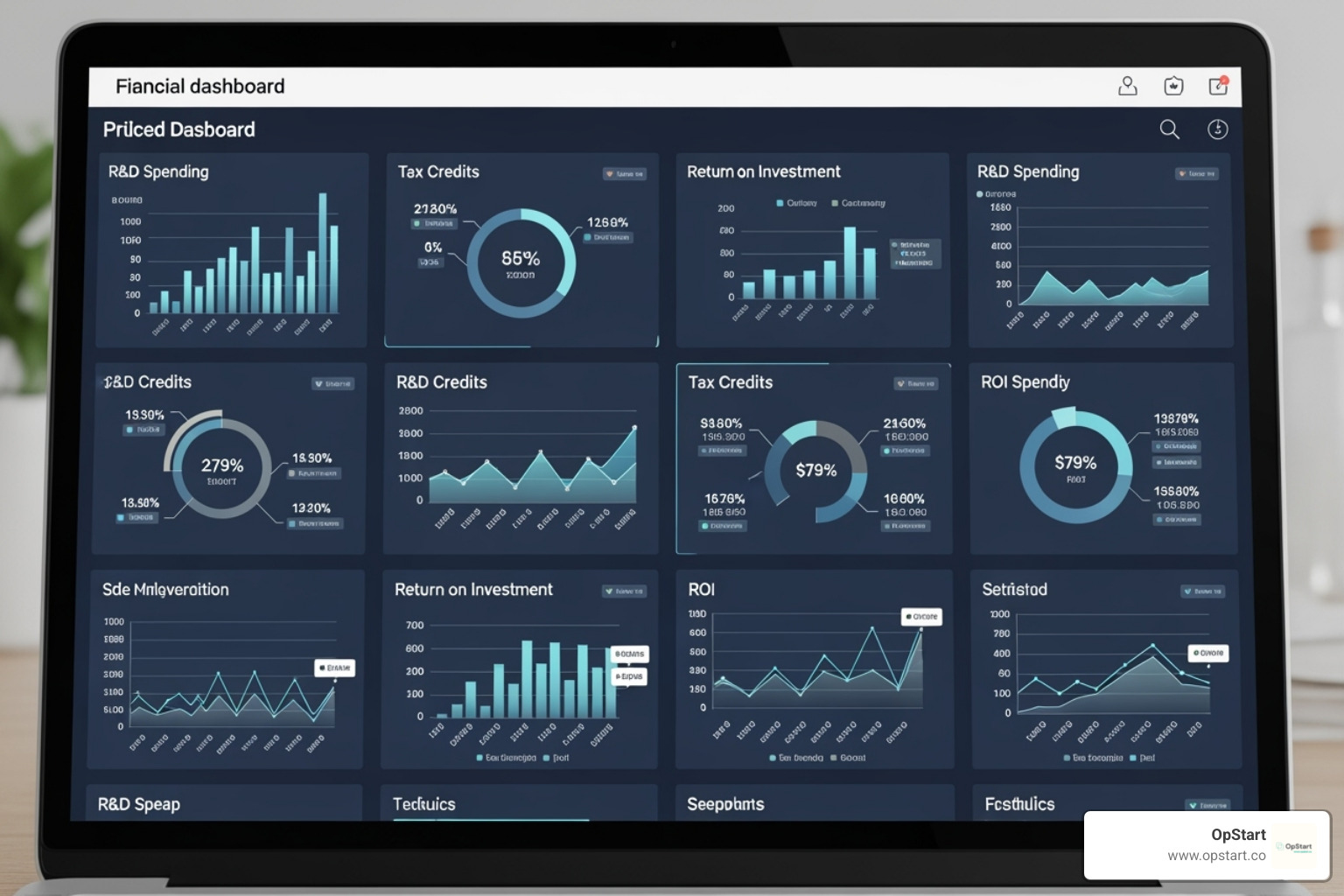 Dashboard showing R&D spending, tax credits, and ROI metrics - Comprehensive R&D services