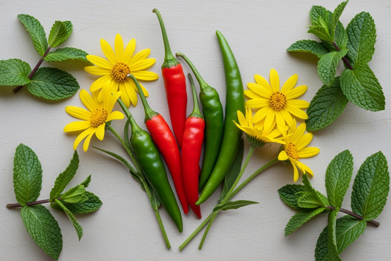 of various natural ingredients like chili peppers, arnica flowers, and mint leaves - topical for inflammation