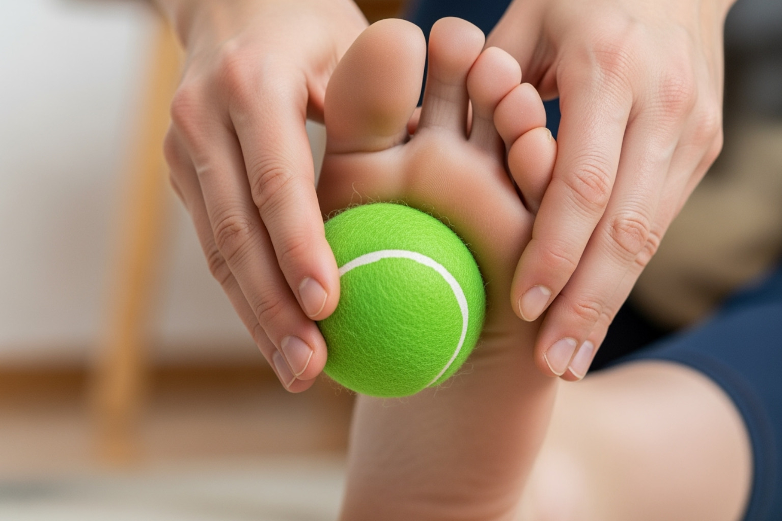 person massaging their foot with a tennis ball - foot remedies for sore feet