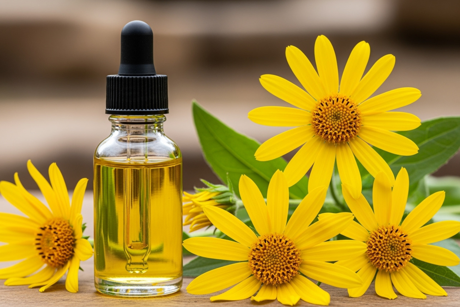 CBD oil bottle and arnica flowers - Nerve pain ointment