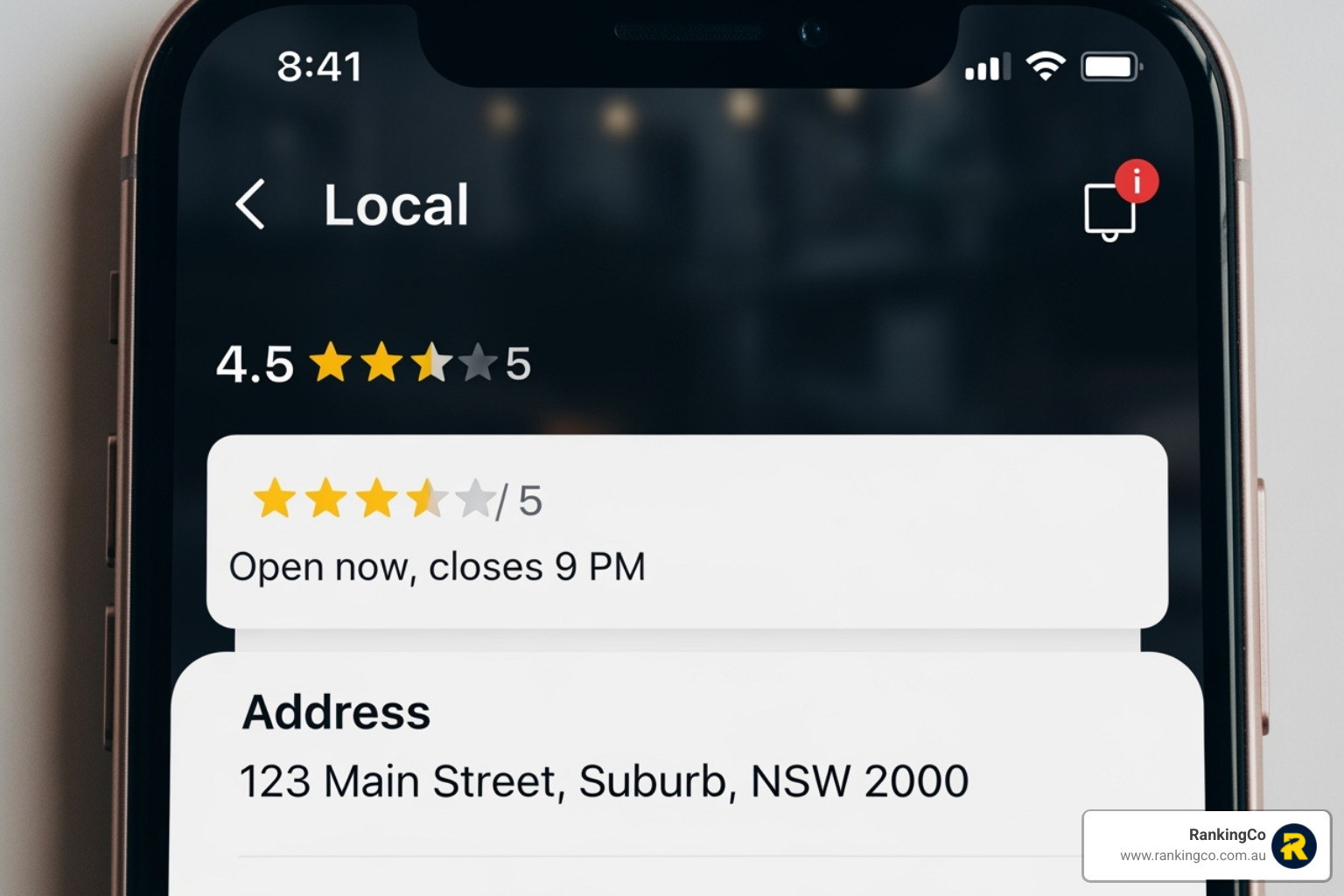 rich search result showing business hours, star ratings, and address - How to rank locally?