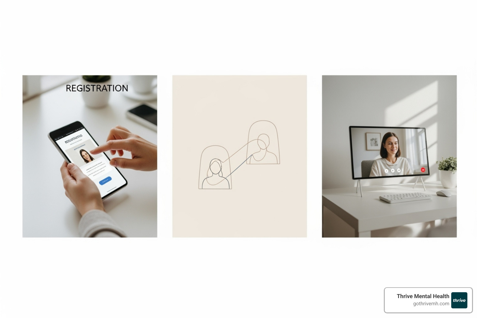 Step-by-step graphic illustrating the online therapy process: 1. Sign Up, 2. Match with Therapist, 3. Start Session - Online therapy for stress Step-by-step graphic illustrating the online therapy process: 1. Sign Up, 2. Match with Therapist, 3. Start Session - Online therapy for stress