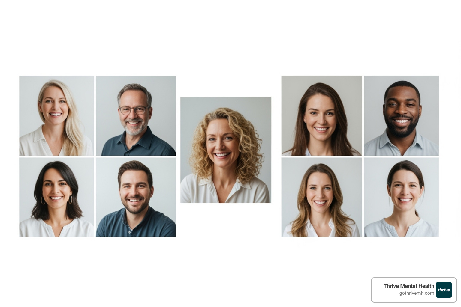 Collage of diverse therapist profile pictures, representing a wide range of specialties and backgrounds - Online therapy for stress Collage of diverse therapist profile pictures, representing a wide range of specialties and backgrounds - Online therapy for stress