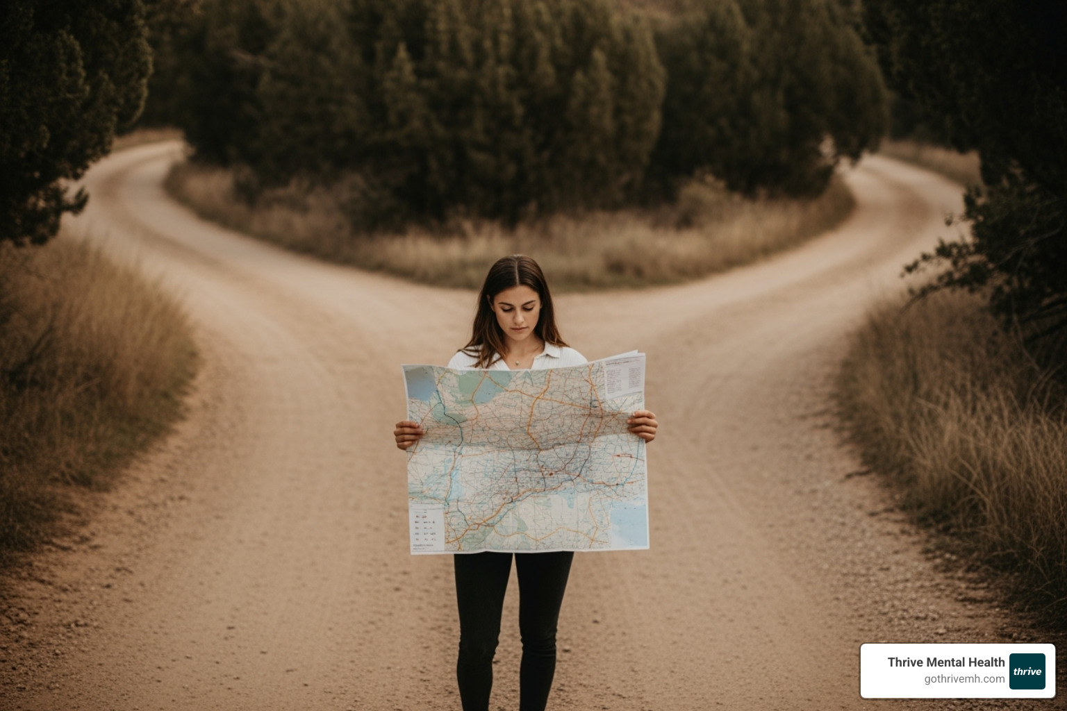 A person stands at a crossroads, looking at a map, symbolizing the journey of choosing a treatment path - evidence based trauma treatment A person stands at a crossroads, looking at a map, symbolizing the journey of choosing a treatment path - evidence based trauma treatment