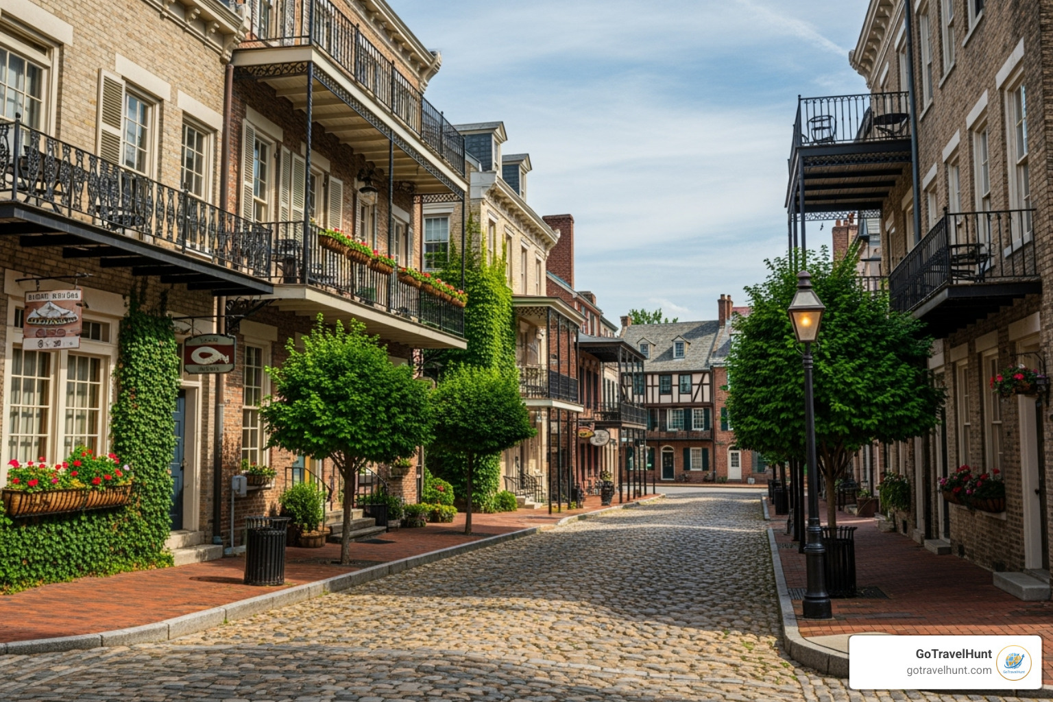 charming cobblestone street in a European-style US town - Romantic Getaways in The US charming cobblestone street in a European-style US town - Romantic Getaways in The US