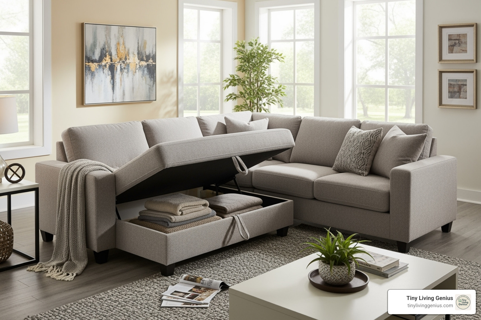 sectional sofa with hidden storage - space saving furniture
