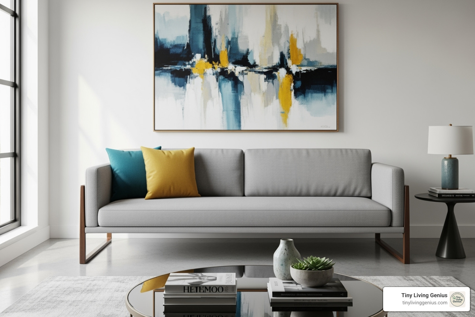 a couch with slim arms and tall, raised legs to show the floor underneath - small couches