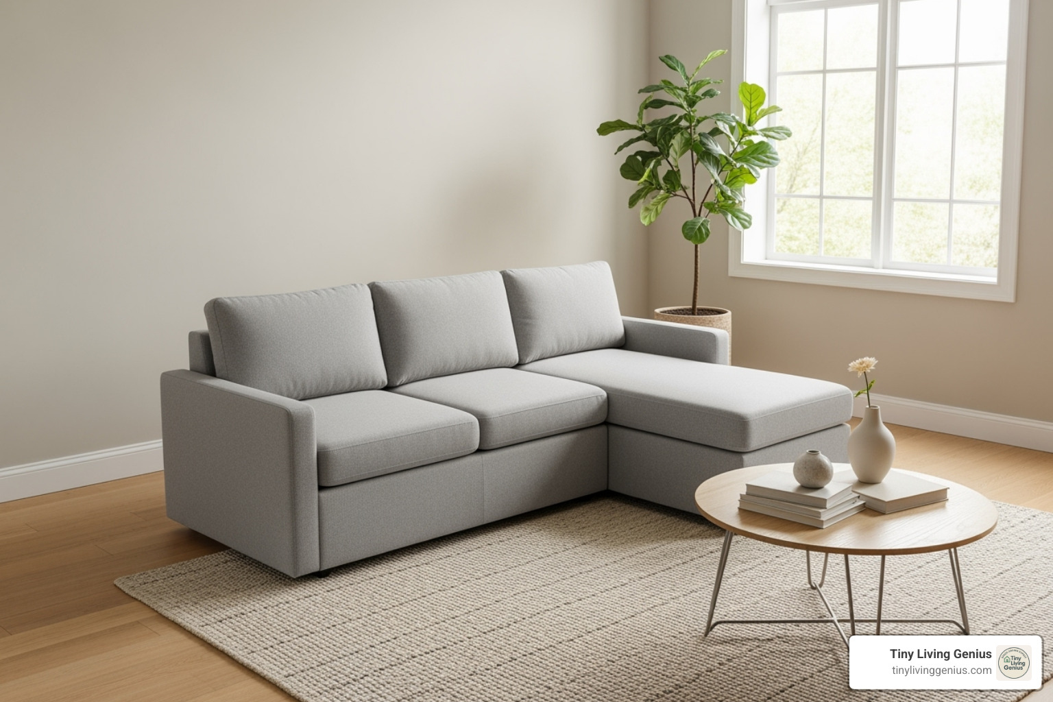 a compact modular sofa arranged in a small, bright room - small couches