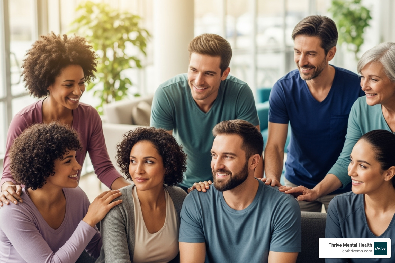 Diverse group of people looking relieved and supported - is cognitive behavioral therapy effective Diverse group of people looking relieved and supported - is cognitive behavioral therapy effective
