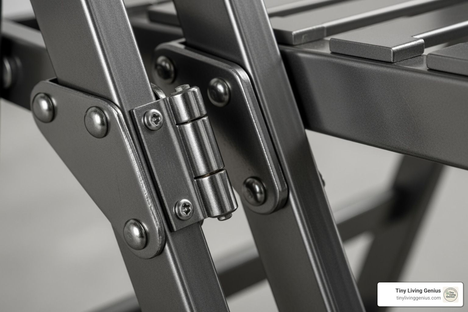 close-up of a heavy duty folding chair's reinforced steel frame and double hinges - heavy duty folding chairs
