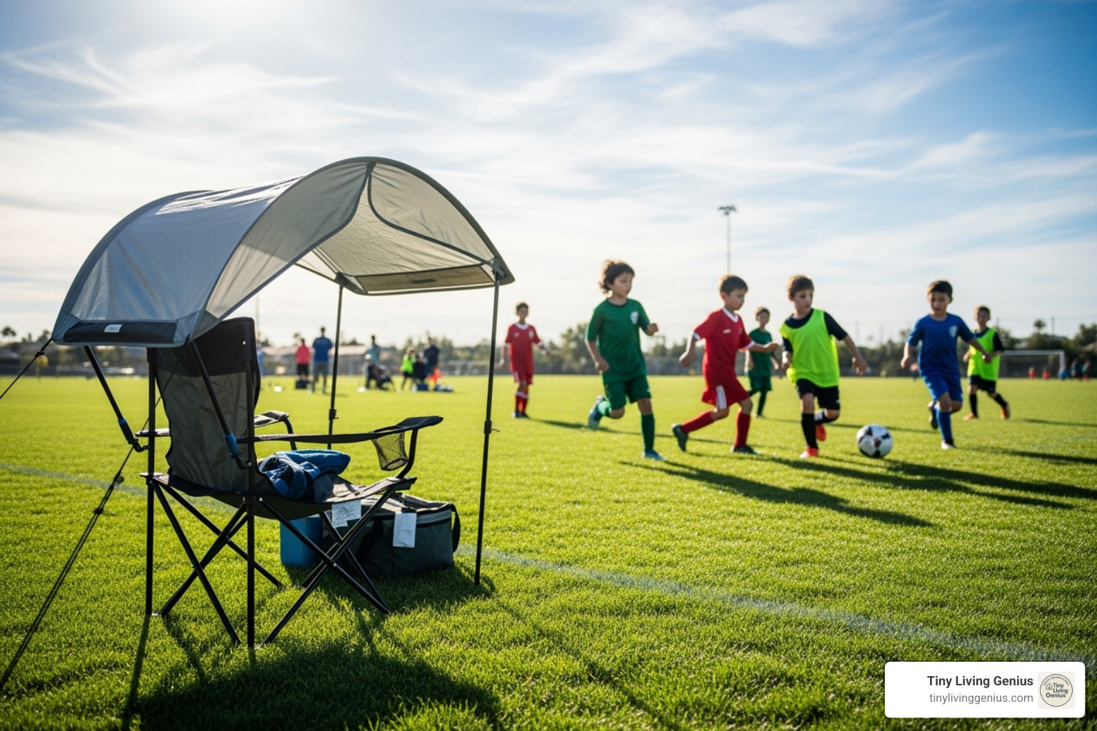 canopy chair set up at a kid's soccer game - folding chair with canopy