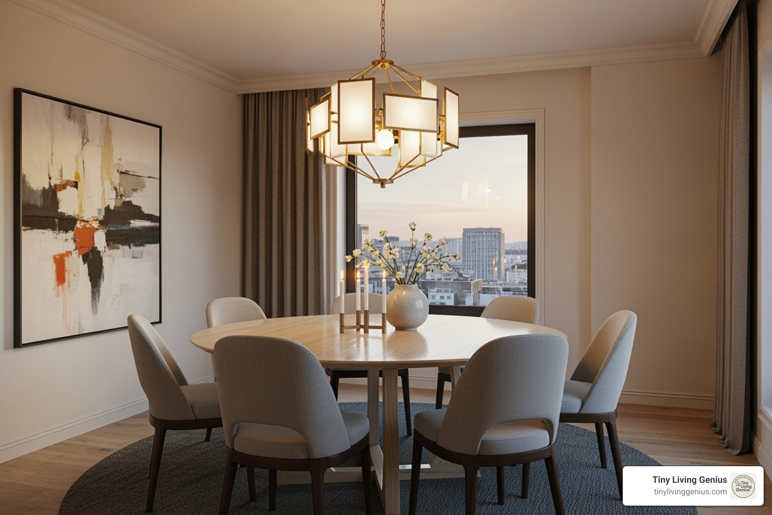 round dining table perfectly paired with upholstered chairs and a statement pendant light above - dining tables circular
