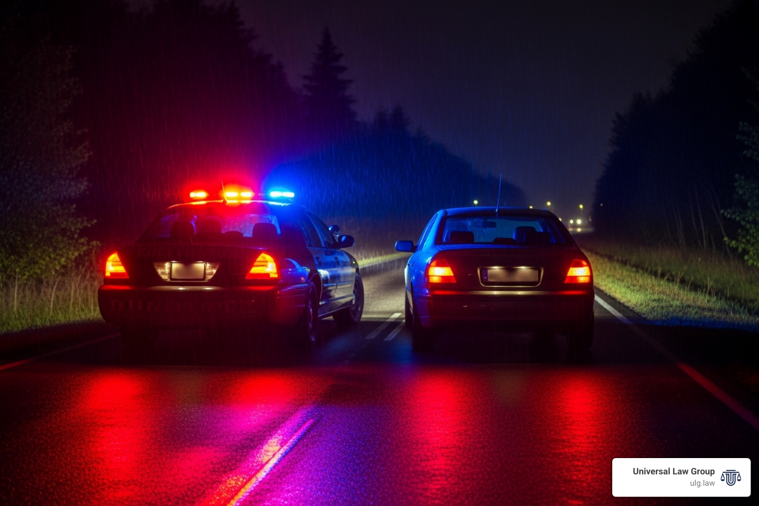 police car pulling over a vehicle at night - DWI defense strategies police car pulling over a vehicle at night - DWI defense strategies